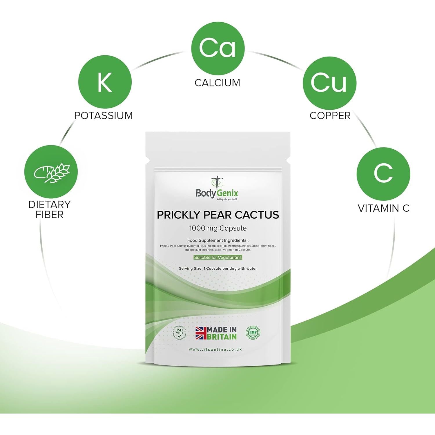 Bodygenix Prickly Pear Cactus Capsules - 1000Mg Digestive Health Immune System anti Inflammation Support Natural Dietary Supplement - 120 Capsules 4 Month Supply