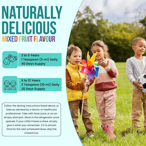 Tresible Best Kids Multivitamin Liquid with Iron for Immune Support (2 to 12 Years) - 200 Ml Liquid Multivitamin for Kids with Omega 3, Vitamin D and Zinc - Vegan Toddler Vitamins Age 2 with 40 Doses