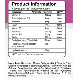 Pharmanostix Hydrolysed Marine Collagen plus Powder 300G - 10,000Mg Collagen with Hyaluronic Acid, Biotin, Vitamin C & B Vitamins - Type 1 & 3 Pure Naticol Collagen - UK Manufactured (Unflavoured)