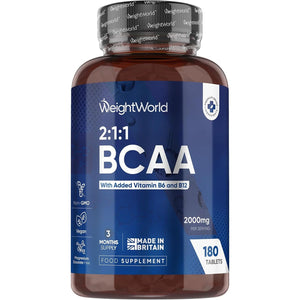 BCAA Tablets 2000Mg - 180 Tablets - with Essential Amino Acids - Vitamin B6 & B12-3 Months Supply - 2:1:1 Ratio Bcaas - for Men & Women - Vegan & Non-Gmo