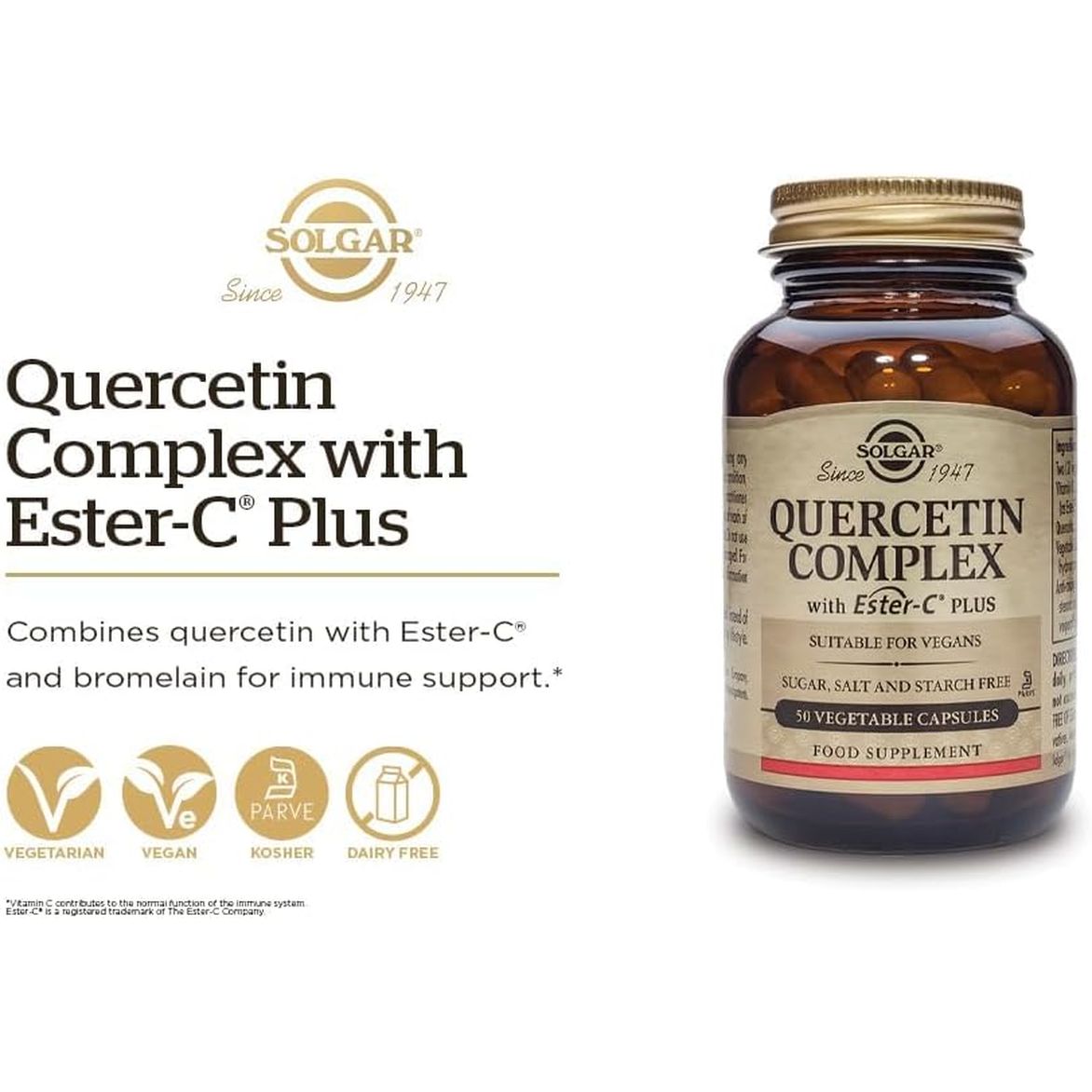 Solgar Quercetin Complex Vegetable Capsules - Pack of 50 - Supports Immunity and Protects from Oxidative Stress - with Ester Vitamin C and Bromelain - Vegan and Gluten Free