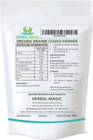 Herbal Magic’S Organic Brahmi (Bacopa Monnieri) Leaf Powder Natural Hair Face Mask - Prized Herb in Ayurveda - Sparkle Your Smoothies, Baking -100G