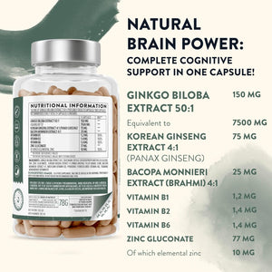 Ginkgo Biloba High Strength -7500Mg (50:1 Extract) + Bacopa Monnieri, Ginseng and Ginkgo Biloba Herbal Supplements + VIT B6, B1, B2, & Zinc -180 Nootropic Ginkgo Biloba Capsules - Packed W/Flavonoids