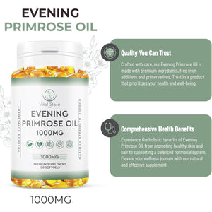 Evening Primrose Oil 1000MG - 4 Month Suuply - Omega 6 & 9 - Vegan Evening Primrose Oil 1000MG