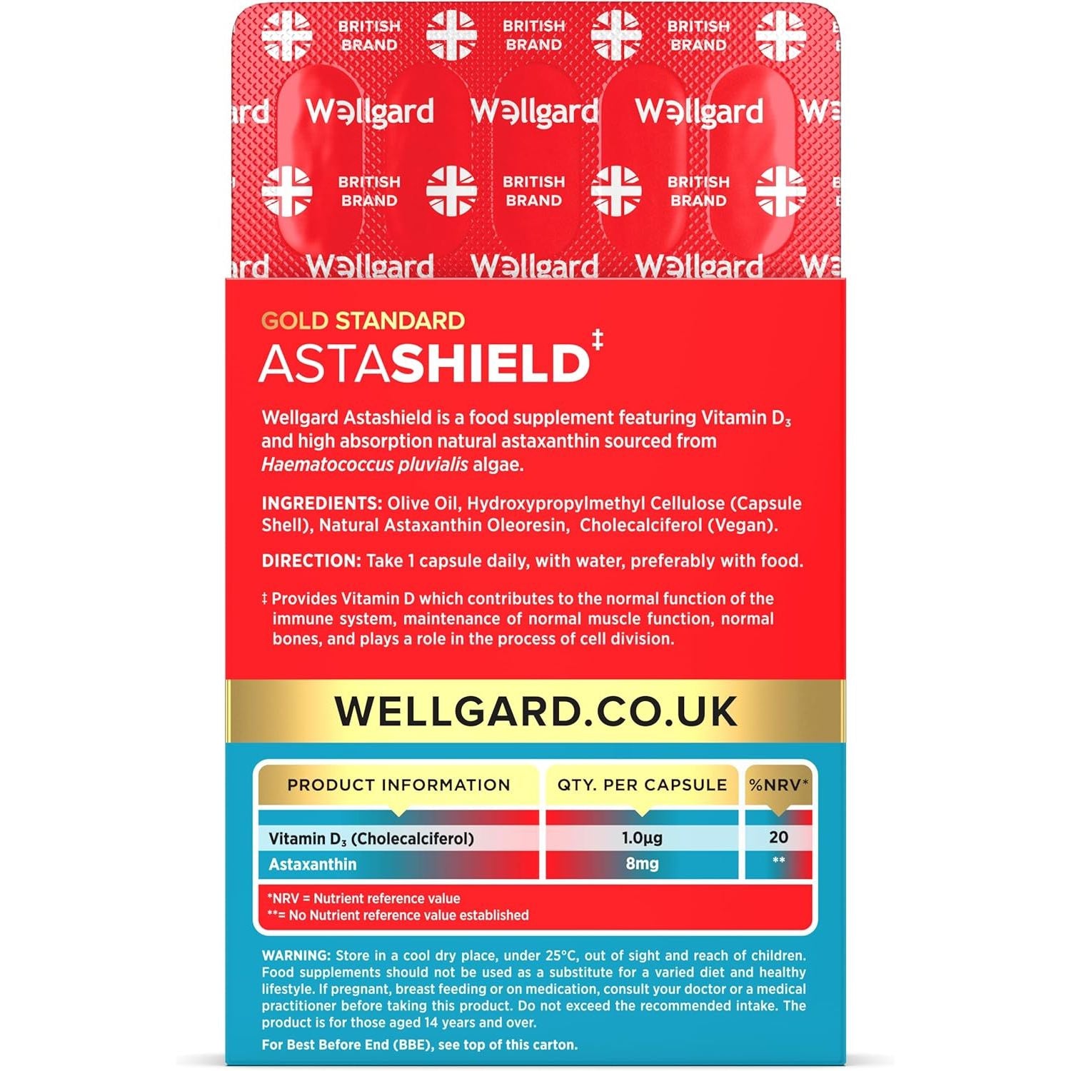 Wellgard Vegan 8Mg Astaxanthin Supplement - Natural Astaxanthin, Not Synthetic, High-Strength Astaxanthin with Vitamin D3