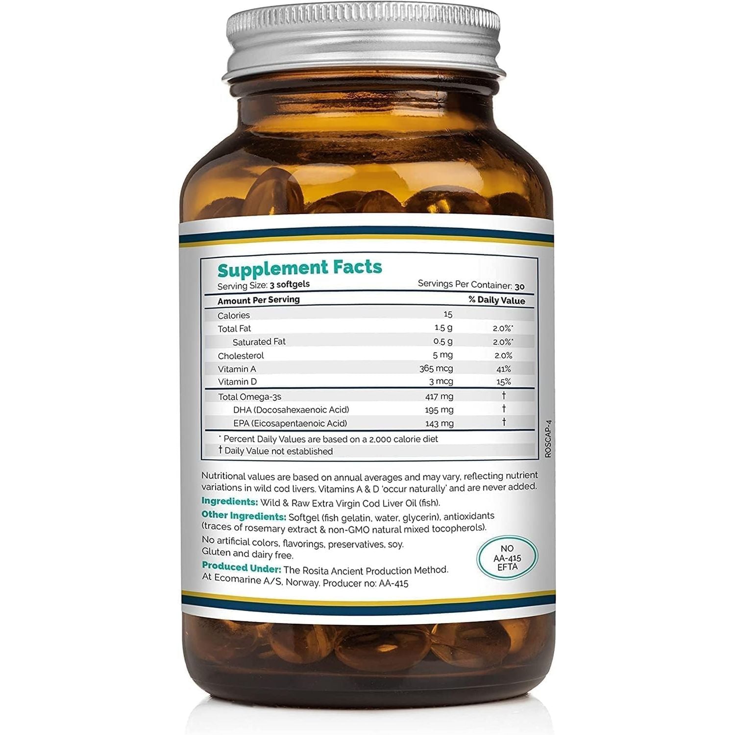 Rosita Real Foods Extra Virgin Cod Liver Oil (EVCLO) Softgels - 90 Softgels, 0.21 Kilograms