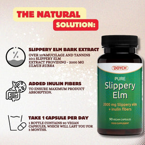 Potent Slippery Elm Organic Bark - 2000Mg Pure Slippery Elm 10:1 Extract - Natural Solution to Enhance Gut Health & Stomach Discomfort. NO Added Preservatives & Colorants - 3 Months Supply by Doych