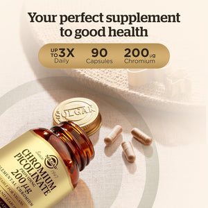 Solgar Chromium Picolinate 200 Μg Vegetable Capsules - Pack of 90 - High Absorption Rate - Supports a Healthy Metabolism and Blood Glucose Level - Vegan and Gluten Free Gold
