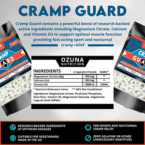 Cramp Guard Magnesium Supplement | Sports & Nocturnal Cramp Relief | Highly Bioavailable Magnesium Citrate, Vitamin D3 & Calcium | Muscle, Leg Cramps & Restless Leg Syndrome (RLS) Relief, 60 Capsules
