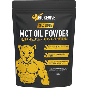 Biorevive C8 MCT Oil Prebiotic Powder Ketogenic Supplement with Responsibly Sourced Coconut & Acacia Fibre for Gut Health, Focus & Energy – Pure Caprylic Acid C8 Formula, 180G
