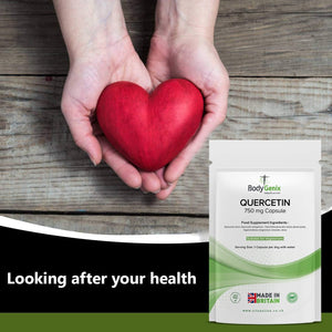 Bodygenix Quercetin 750Mg Capsules - Immune System Brain Cardiovascular Health Joints Support Energy Boost Natural Vegan Supplement - 30 Capsules 1 Month Supply