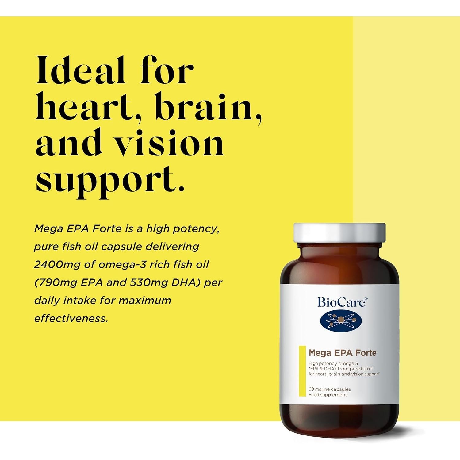 Biocare - Mega EPA Forte - High Potency Omega 3 (EPA & DHA) from Pure Fish Oilfor Heart, Brain and Vision Support - 60 Capsules