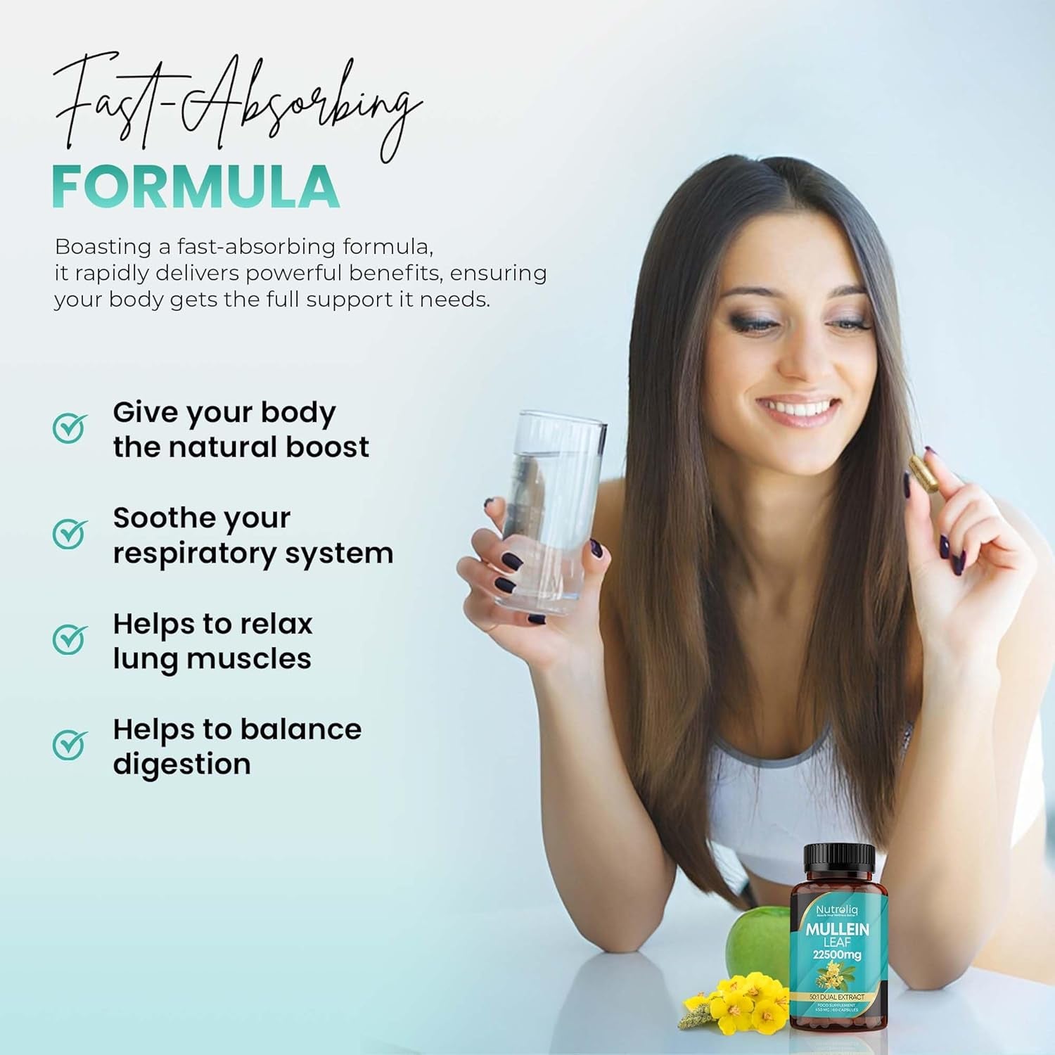 Nutroliq Mullein Leaf 50:1 Extract - Vegan, Non-Gmo Digestive Wellness & Sleep Support Supplement, 450Mg per Capsule, 60 Capsules (2-Month Supply)