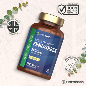 Fenugreek Capsules 2400Mg | Fenugreek Seed Extract | 180 Vegan Powder Capsules | High Strength | by Horbaach