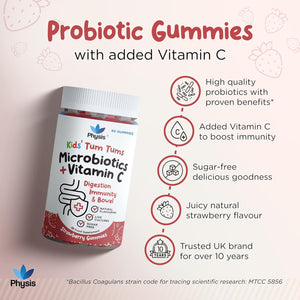 Physis Kids Probiotics Gummies with Vitamin C | 60 Gummies | Probiotics for Children | Chewable Kids Vitamins | Childrens Gut Health | Ages 2+