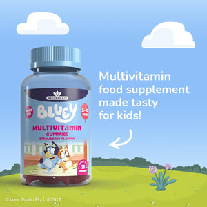 Bluey Kids Multivitamin Gummies - 14 Essential Vitamins & Minerals to Support Growing Bodies, Immunity & Tiredness - Strawberry, No Added Sugar, Vegan, Gluten Free - 30 Gummys for Children Ages 3-12