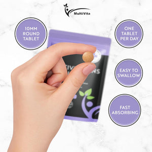 Multivita Multivitamins with Iron – 12 Essential Vitamins & Iron – Immune, Energy & Skin Support – 1-A-Day for Men & Women – 120 Tablets – 4 Month Supply – Vegetarian – Made in UK