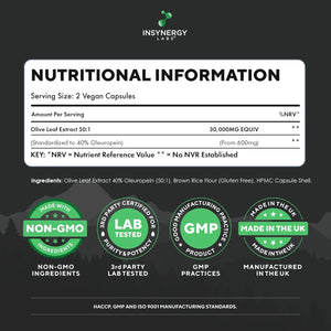 Olive Leaf Extract 30,000MG & 40% Oleuropein Wild Spanish Grown (Highest Dose on Amazon) Ultra-Premium Grade Olive Leaf Extract Capsules - Olive Leaf Supplement 90 Vegan Capsules