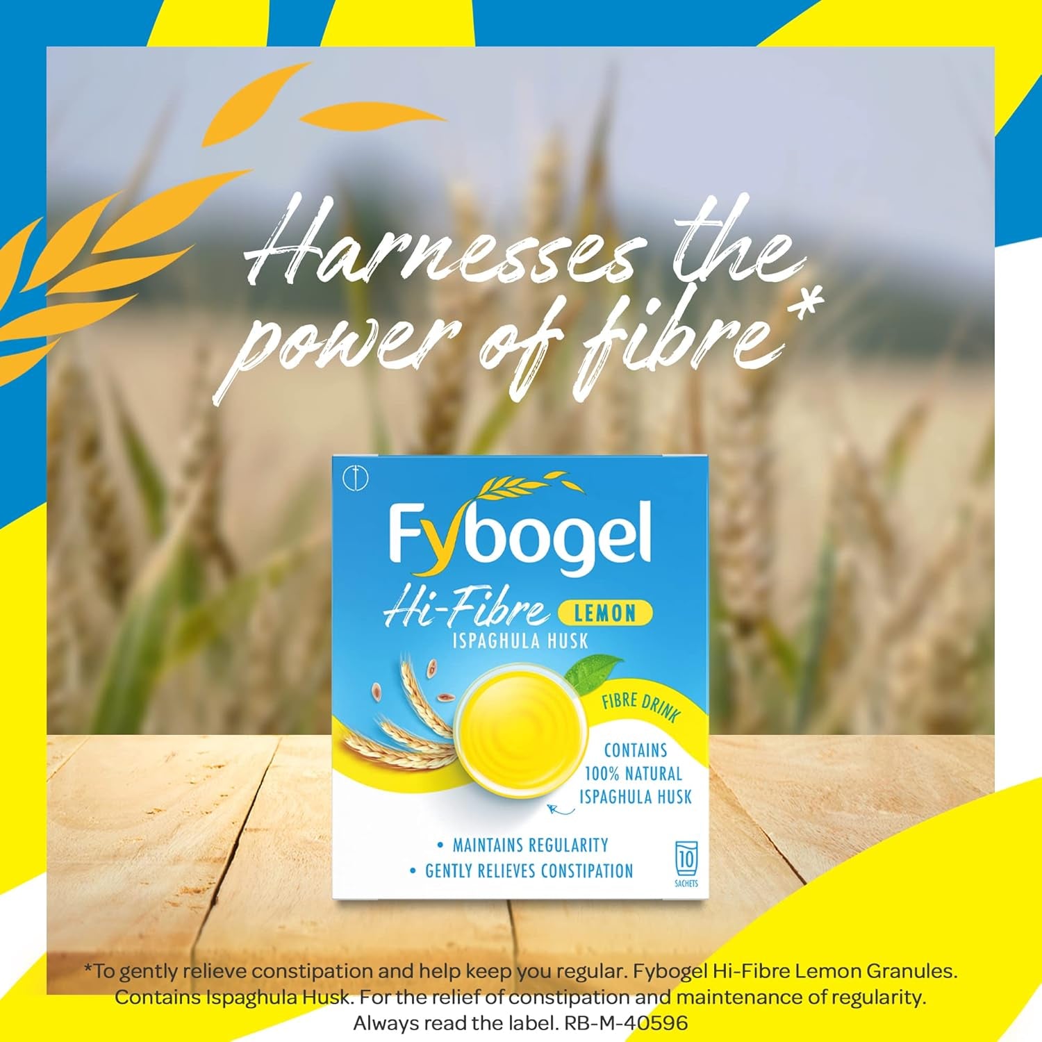 Fybogel Hi-Fibre Lemon Sachets - 10 Pack | Ispaghula Husk for Constipation, Regularity, Fast Digestion, and Nausea Relief | Natural Supplement for Effective Results