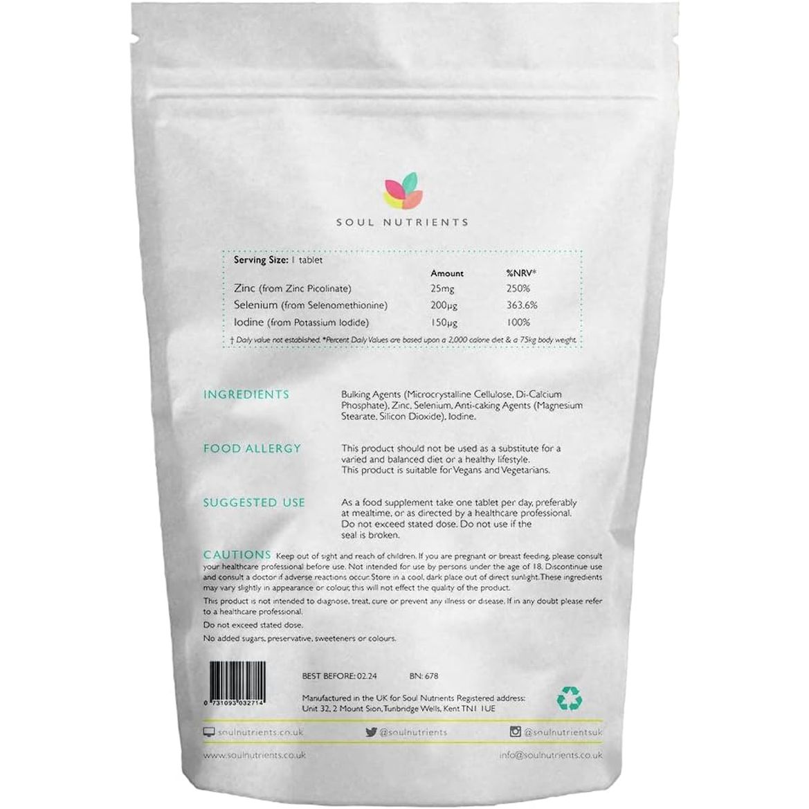 Selenium, Zinc & Iodine Tablets- One per Day- 120 Tablets- UK Made