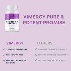 Vimergy Pure Magnesium Glycinate Supplement – High Strength Magnesium 310 Mg – Supports Sleep, Energy & Reduces Fatigue – Stomach-Friendly Supplements Not Malate or Citrate – Made in USA
