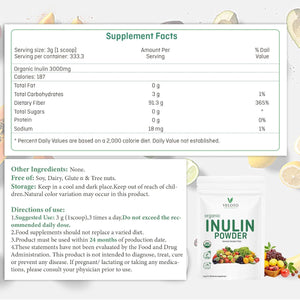 Organic Inulin Powder, Soluble FOS Inulin, Fiber Prebiotic Intestinal Support, Enhances Calcium Absorption, Vegan Friendly, Non GMO, Natural Fibers for Smoothie & Drinks, 2.2 Lbs/1 Kg