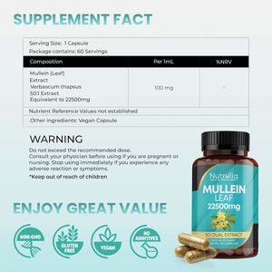 Nutroliq Mullein Leaf 50:1 Extract - Vegan, Non-Gmo Digestive Wellness & Sleep Support Supplement, 450Mg per Capsule, 60 Capsules (2-Month Supply)