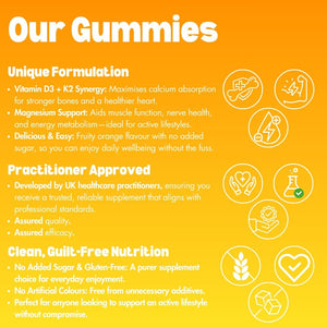 OG Vitamin D3 + K2, Magnesium Glycinate & Omega-3 Gummies | Vegan, Halal, Gluten-Free | Supports Strong Bones, Heart Health, Immune System, Joints & Better Sleep | Orange Flavor, 60 Gummies