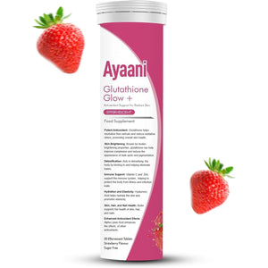 Ayaani Glutathione Glow+ 1200Mg - Effervescent Beauty Tablets with Vitamin C, Hyaluronic Acid & Alpha Lipoic Acid - Skin Brightening & Antioxidant Support - Strawberry Flavour - 20 Tablets