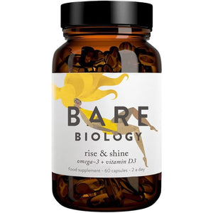 Bare Biology Omega 3 + Vitamin D3 - Rise & Shine Capsules (30 Servings) Pure Fish Oil EPA 755Mg DHA 377Mg plus High Strength D3 Vitamin 1000IU, Immune System Booster