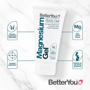 Betteryou Magnesium Body Gel | Pure, Clean, and Natural Source of Magnesium Chloride | Transdermal Magnesium Body Gel | for Use on Joints and Muscles | 150Ml