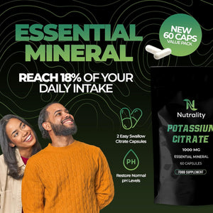 Nutrality Potassium Citrate 1000Mg | High Strength Potassium Supplement | Nervous System, Muscle Contraction, Keto-Friendly (60 Capsules)