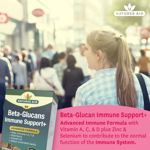 Natures Aid Beta Glucans Immune Support Supplement - Vitamin C, D3, A, Zinc, Selenium, Garlic & Elderberry - Immune System Support for Adults - Vegan, Gluten Free, Non-Gmo - 90 Tablets