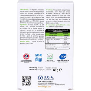 Vegan Omega 3 OMEGOR Veg - Algae Oil Omega3 Capsules Certified by IFOS and Vegan Society - 250Mg EPA and 125Mg DHA with Vitamin E (60 Caps)