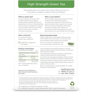 Healthspan High Strength Green Tea (90 Tablets) | with Chromium & Vitamin B2 to Maintain Normal Blood Glucose Levels | Protect Cells from Oxidative Stress | Vegan