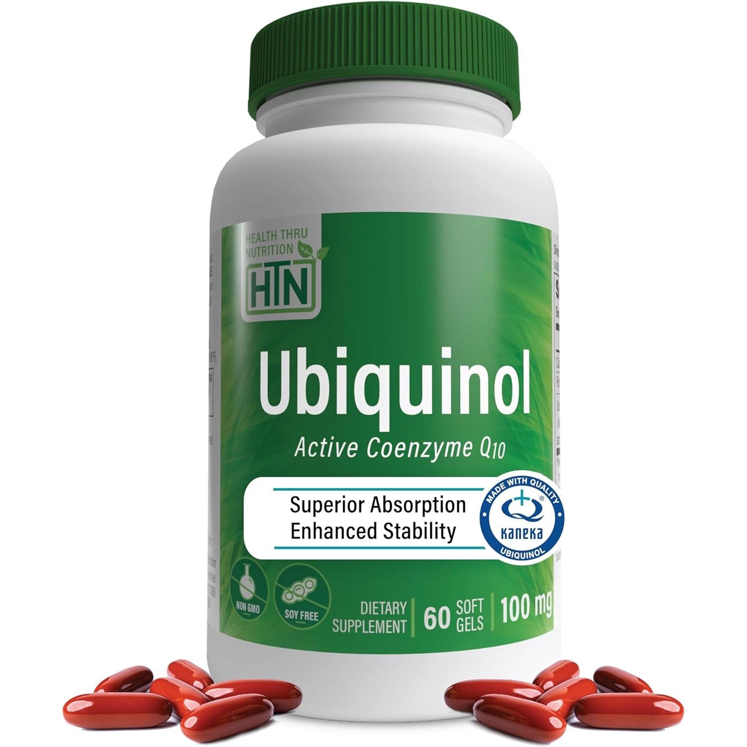 Ubiquinol 100Mg 60 (Soy-Free) (Non-Gmo) EAF Coq10 (Enhanced Absorption Formula Coenzyme Q10 as Kaneka Ubiquinol) by Health Thru Nutrition (60 Softgels)