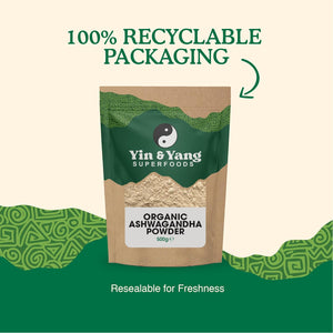 Organic Ashwagandha Powder 500G, by Yin & Yang Superfoods. 100% Pure and Raw - Premium Quality. Vegan, Gluten Free & Palm Oil Free.