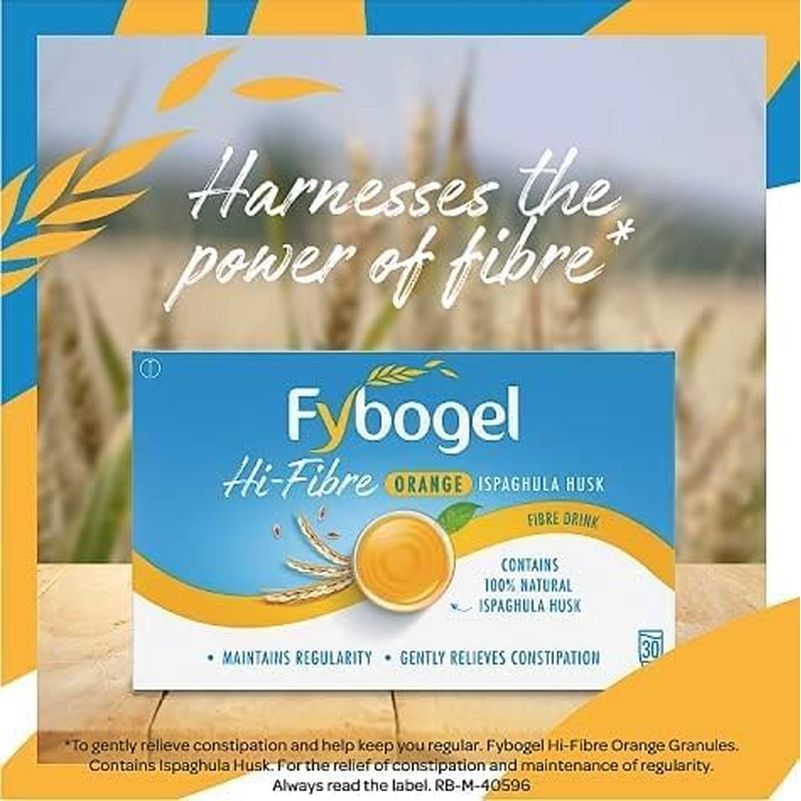 Fybogel Hi Fibre Sachets Orange Flavour 30 Pack - Natural Digestive Support, Gentle Constipation Relief, High Fiber Supplement, Easy Mix Powder, Daily Gut Health, Vegan Friendly