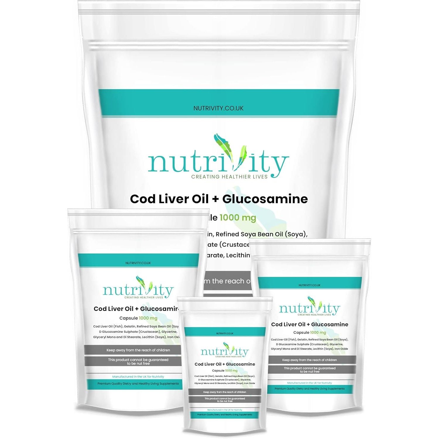 Cod Liver Oil & Glucosamine 1000Mg Capsules for Joint Health with Omega-3 Fish Oil Omega 3 Capsules High Strength Rich in EPA & DHA Cod Liver Capsules by Nutrivity UK 60 Caps