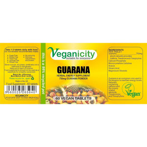 Veganicity Guarana 750Mg : Energy & Focus Supplement : 60 Tablets, in a Planet-Friendly 99% Recycled Pot