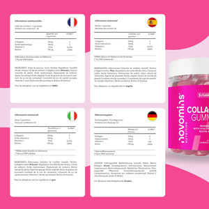 Collagen Gummies - Sugar Free - with Hyaluronic Acid, Vitamin C & Biotin - Collagen Supplements for Women & Men - More Convenient than Collagen Powder - 60 Marine Collagen Gummies - Novomins