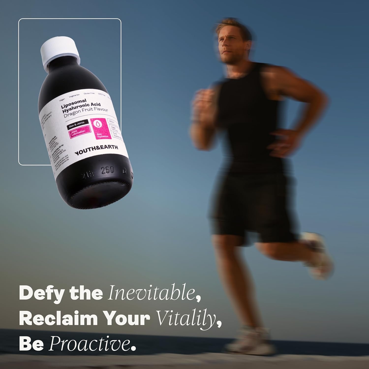 Youth & Earth Liposomal Hyaluronic Acid Liquid - Pure Hyaluronic Acid Supplements for Natural Skin Hydration & Joint Supplements for Men & Women - 100% Vegan Formula Dragon Fruit Flavor (250Ml)