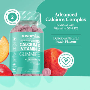 Calcium Gummies - 1 Month Supply - Vegetarian Formula with 400Mg Calcium, Vitamin D3 K2 (MK7) - Healthy Muscles and Bones - Alternative to Tablets & Vitamin D Tablets - Novomins