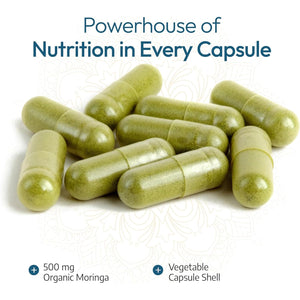 Ayurvediq Wellness Organic Moringa Capsules 500Mg, 120 High Strength Moringa Powder Capsules – Soil Association Certified Moringa Oleifera Powder - Vegan Ayurvedic Products
