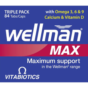 Wellman Max - Maximum Strength Multivitamin Formula Mix with Support for Energy, Immune System, Testosterone Level, Bone Health, Brain Health,Heart Health and Vision Health, 84 Tablets by Vitabiotics