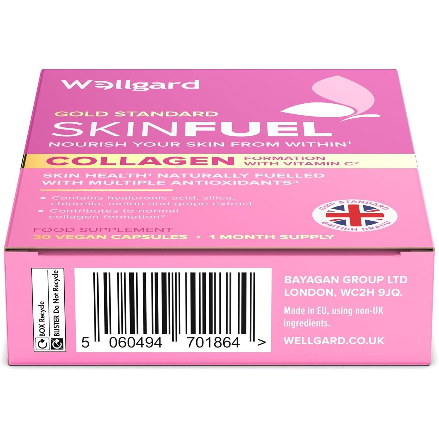 Wellgard Skin Fuel - Hyaluronic Acid, Bamboo Silica, Vitamin C, Zinc, Collagen Support, Vitamins for Skin, Vegan, 30 Capsules