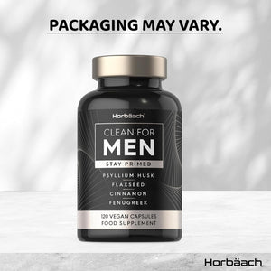 Fibre Supplement for Men | Cleanliness | Psyllium Husk Complex with Cinnamon, Flaxseed and Fenugreek Seed | 120 Vegan Capsules | by Horbaach