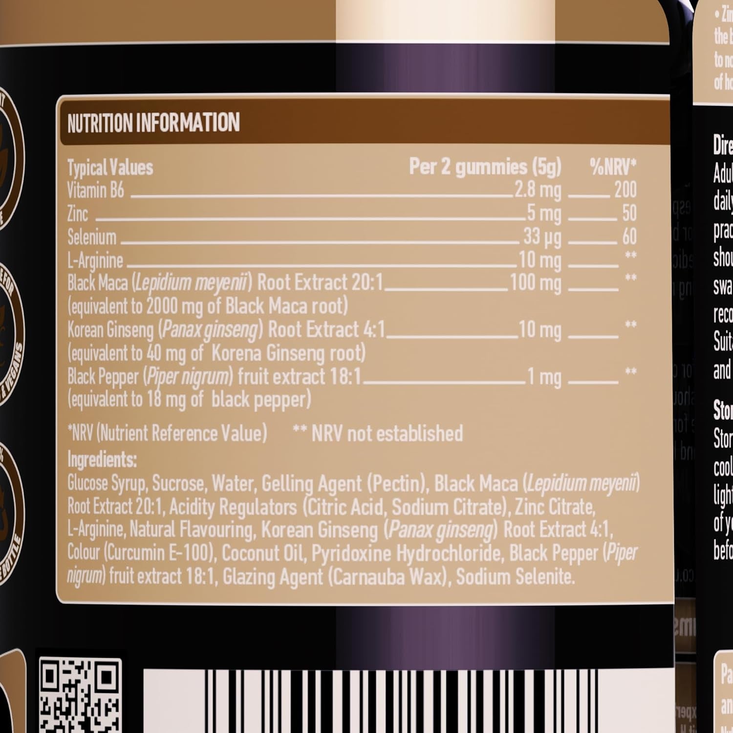 Maca Root 2000Mg Gummy | Tutti Frutti Flavour | 60 Vegan Gummies | Black Maca, Korean Ginseng, L-Arginine, Black Pepper, B6, Zinc & Selenium | High Strength | for Energy & Performance by NUTRIGUMS®