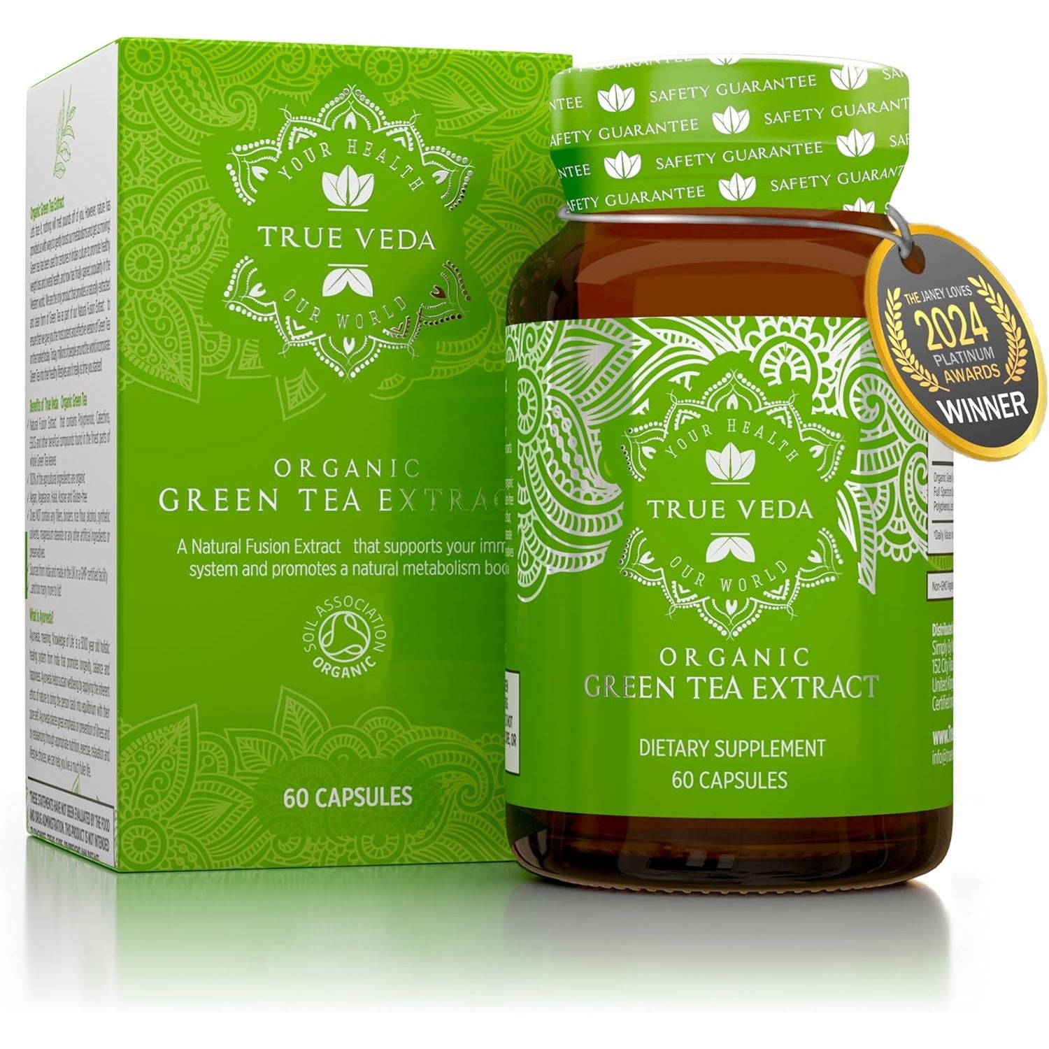Organic Green Tea Extract Capsules - Certified Organic by Soil Association | 100% Natural Supplement | Natural Low Caffeine Source | Vegan | Ayurveda | 60 Easy Swallow Green Tea Tablets | Made in UK