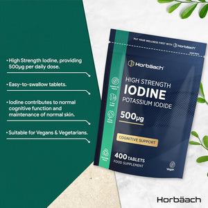 Iodine Supplement 500Mcg | 400 Vegan Tablets (1+ Year Supply) | High Strength Potassium Iodide | by Horbaach